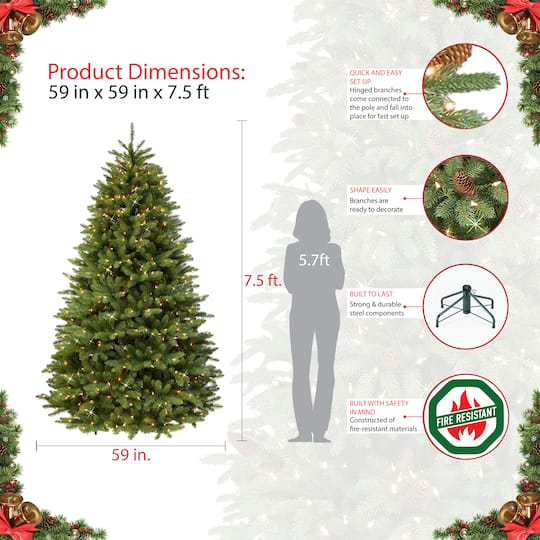 7.5ft. Pre-Lit Fraser Fir Grand Artificial Christmas Tree, Clear LED Lights